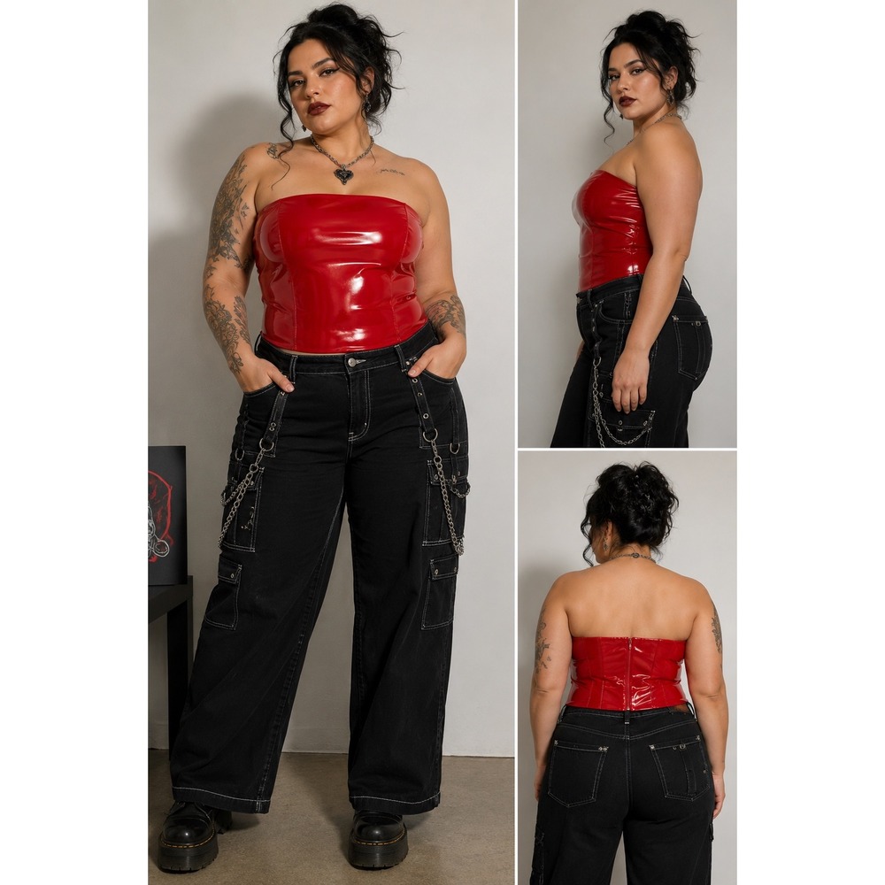 Cultnaked Killa Red Vegan Leather Tube Top Corset Strapless Patent XXL Goth punk